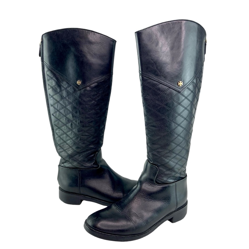 Tory Burch Black Tall Claremont Quilted Riding Boots - Picture 2 of 10